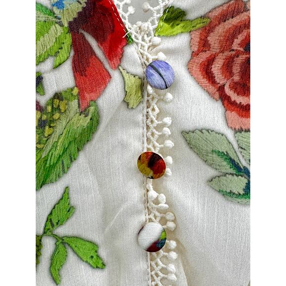 Avec Les Filles Floral Lace Trim Long Sleeve Boho Dress Size 4 - Picture 7 of 13